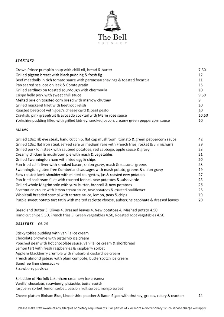 Menu_The Brisley Bell_East Dereham_immagine_1