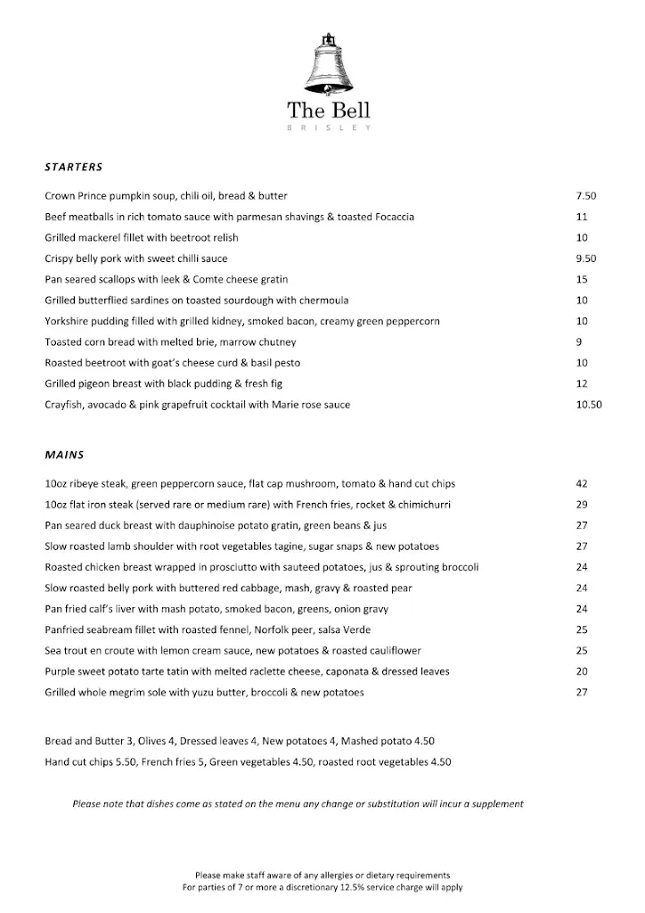 Menu_The Brisley Bell_East Dereham_immagine_2