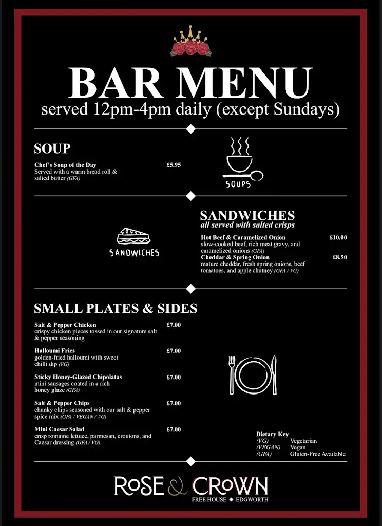 Menu_Rose & Crown Pub Edgworth_Edgworth_image_1