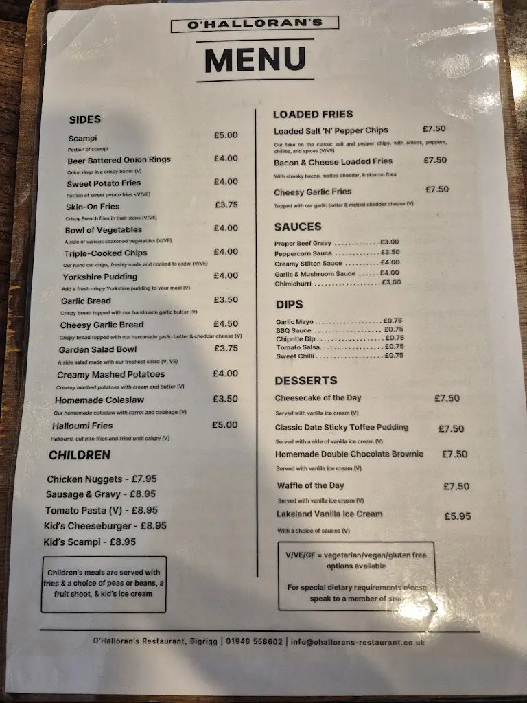 Menu_O'Hallorans @The Old Captains House_Egremont_image_1