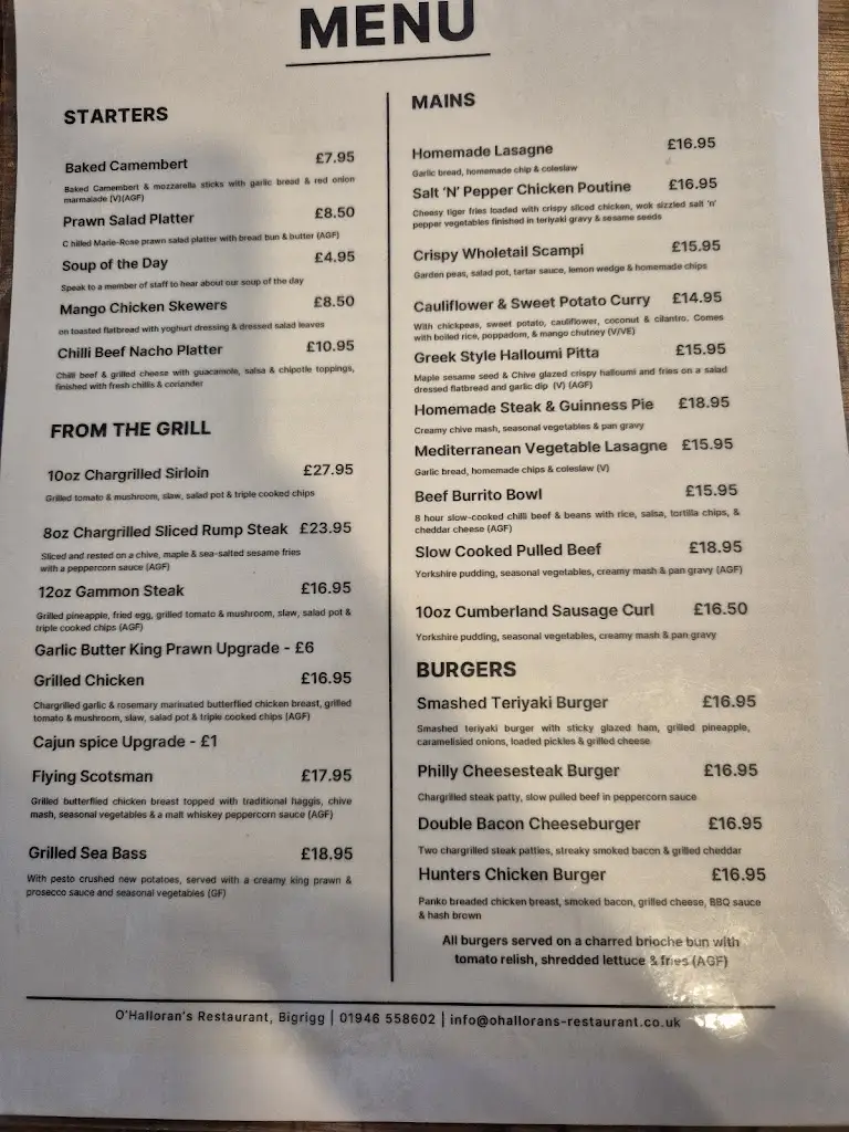 Menu_O'Hallorans @The Old Captains House_Egremont_image_2