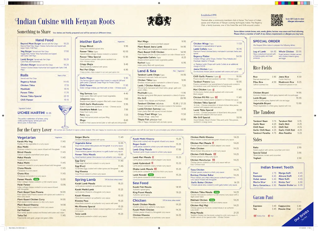 Menu_The Regency Club_Edgware_image_1