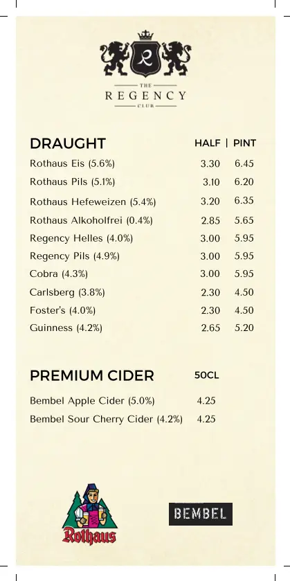 Menu_The Regency Club_Edgware_image_2