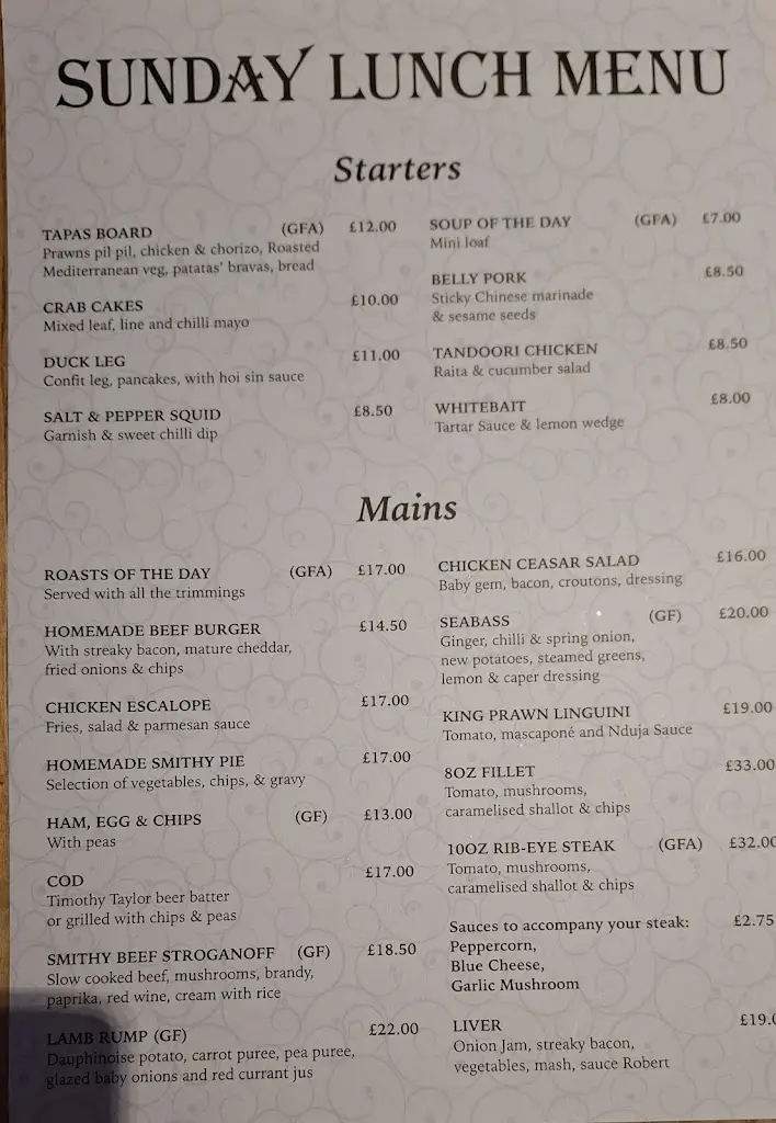 Menu_The Old Smithy_Eccleshall_imagen_2