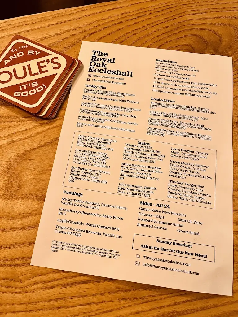Menu_The Royal Oak_Eccleshall_imagen_1
