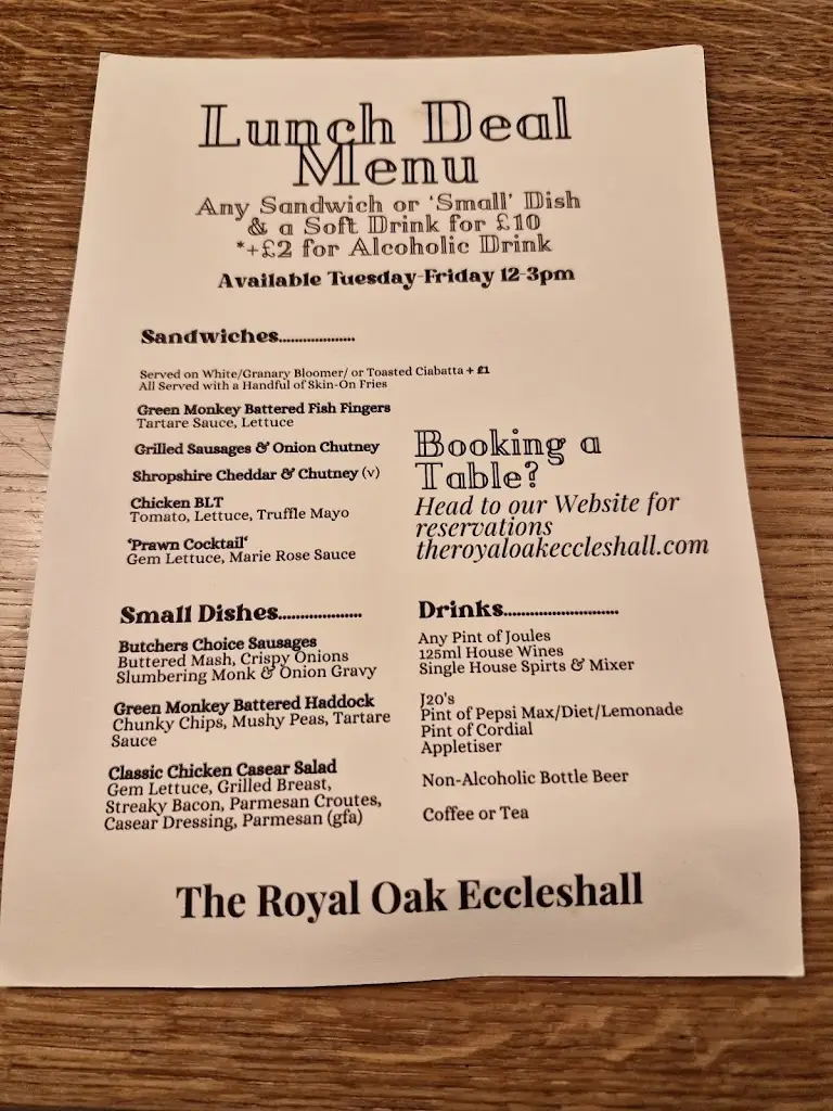 Menu_The Royal Oak_Eccleshall_imagen_3