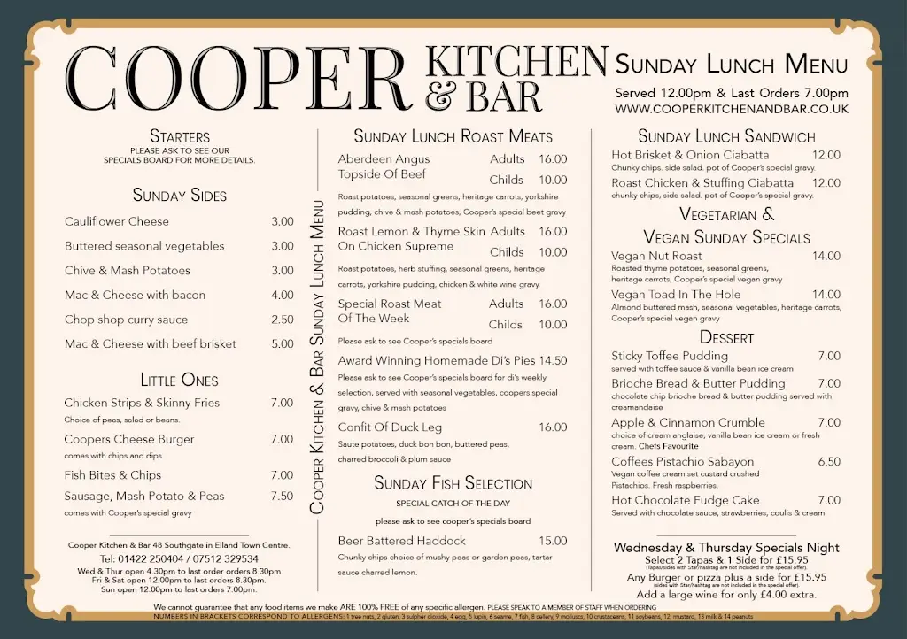 Menu_Cooper Kitchen & Bar Ltd_Elland_immagine_1
