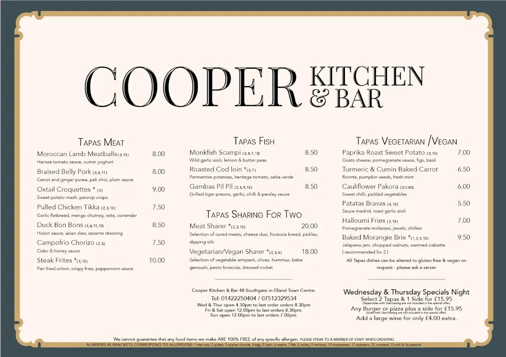 Menu_Cooper Kitchen & Bar Ltd_Elland_immagine_3