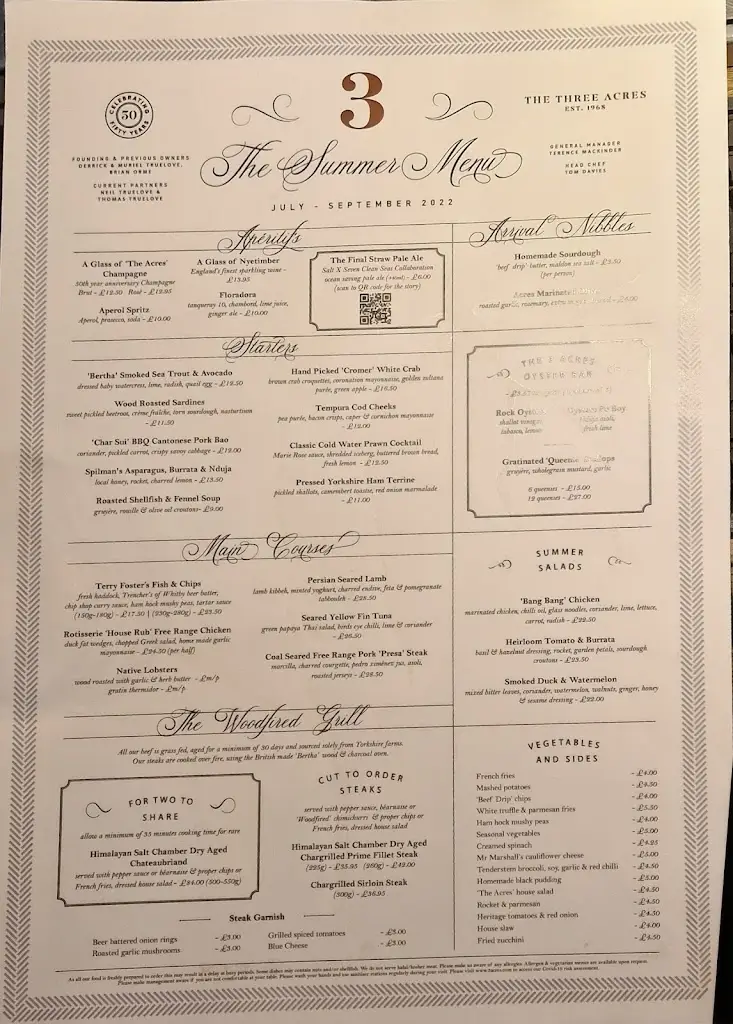 Menu_Three Acres Inn & Restaurant_Emley_image_2