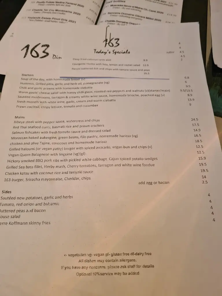 Menu_163 restaurant & bar_Egham_image_3