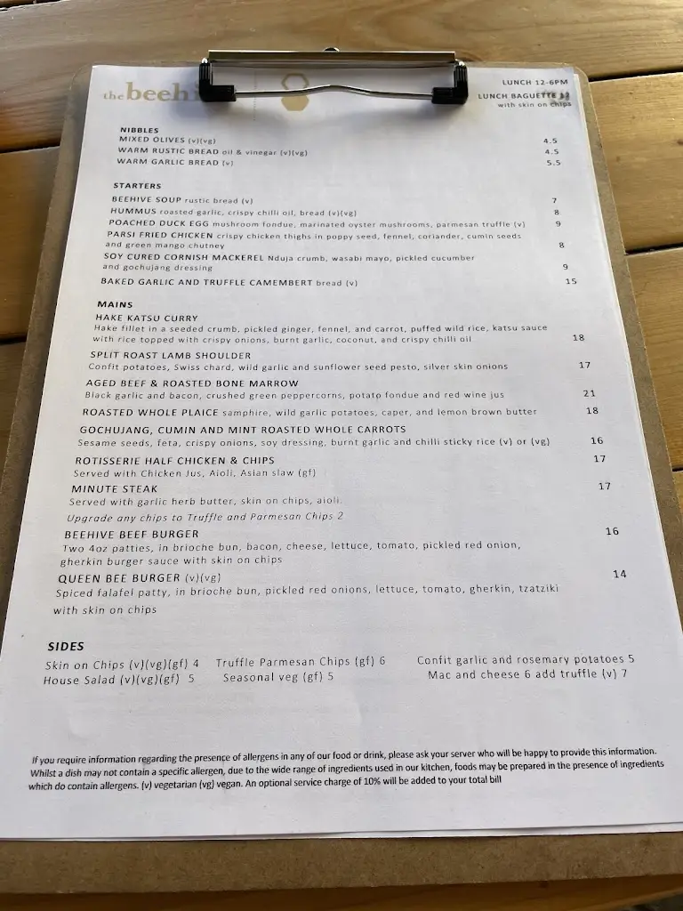 Menu_The Beehive, Egham_Egham_image_2