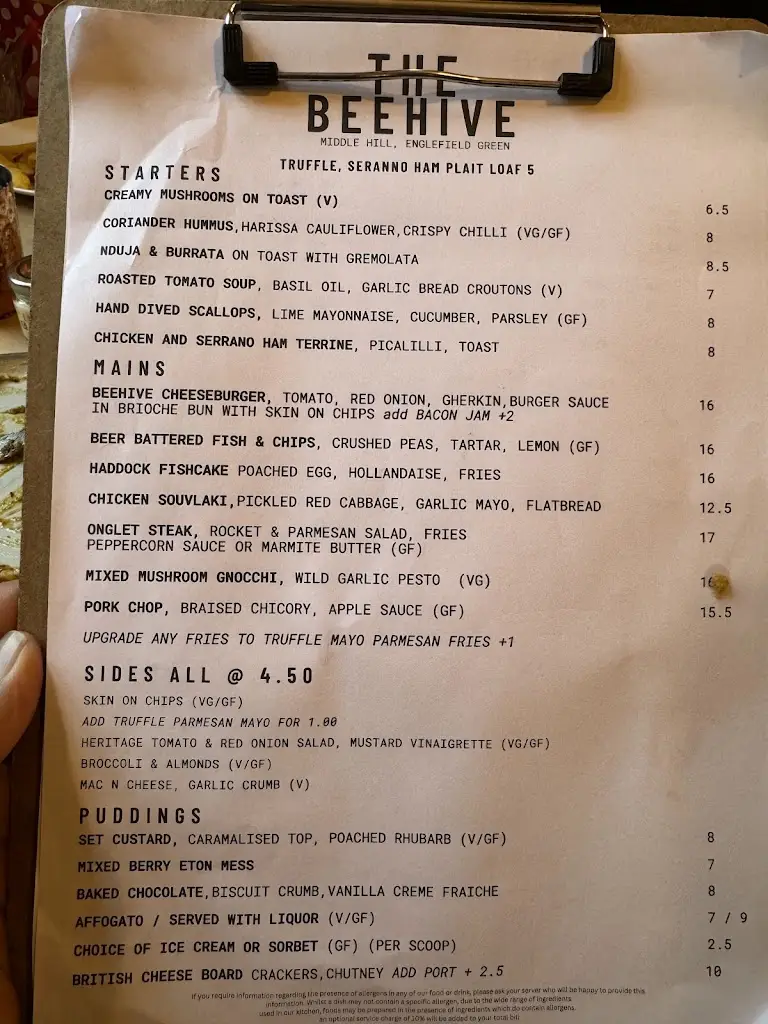 Menu_The Beehive, Egham_Egham_image_3