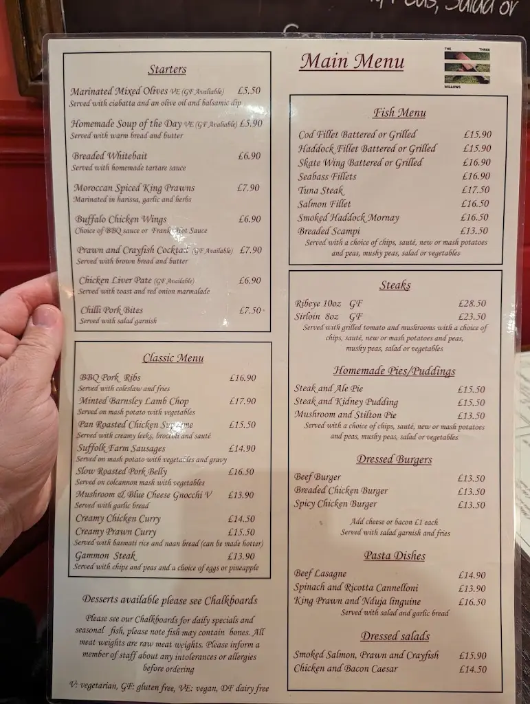 Menu_The Three Willows_Elsenham_image_2