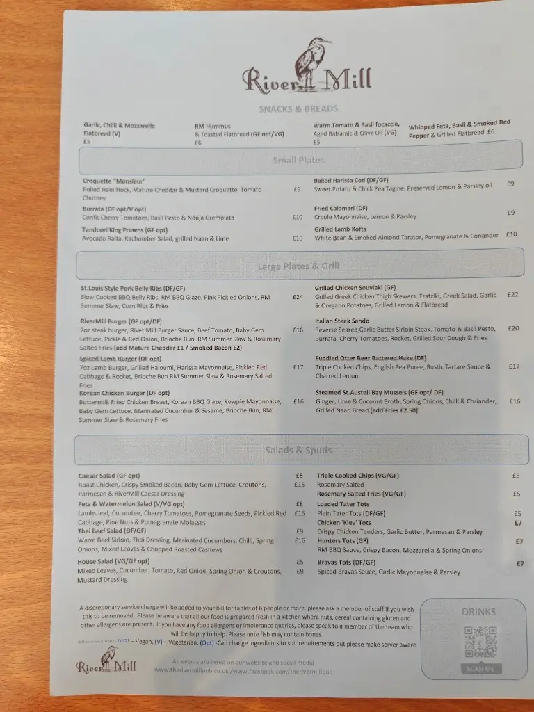 Menu_The River Mill_Eaton Socon_image_1