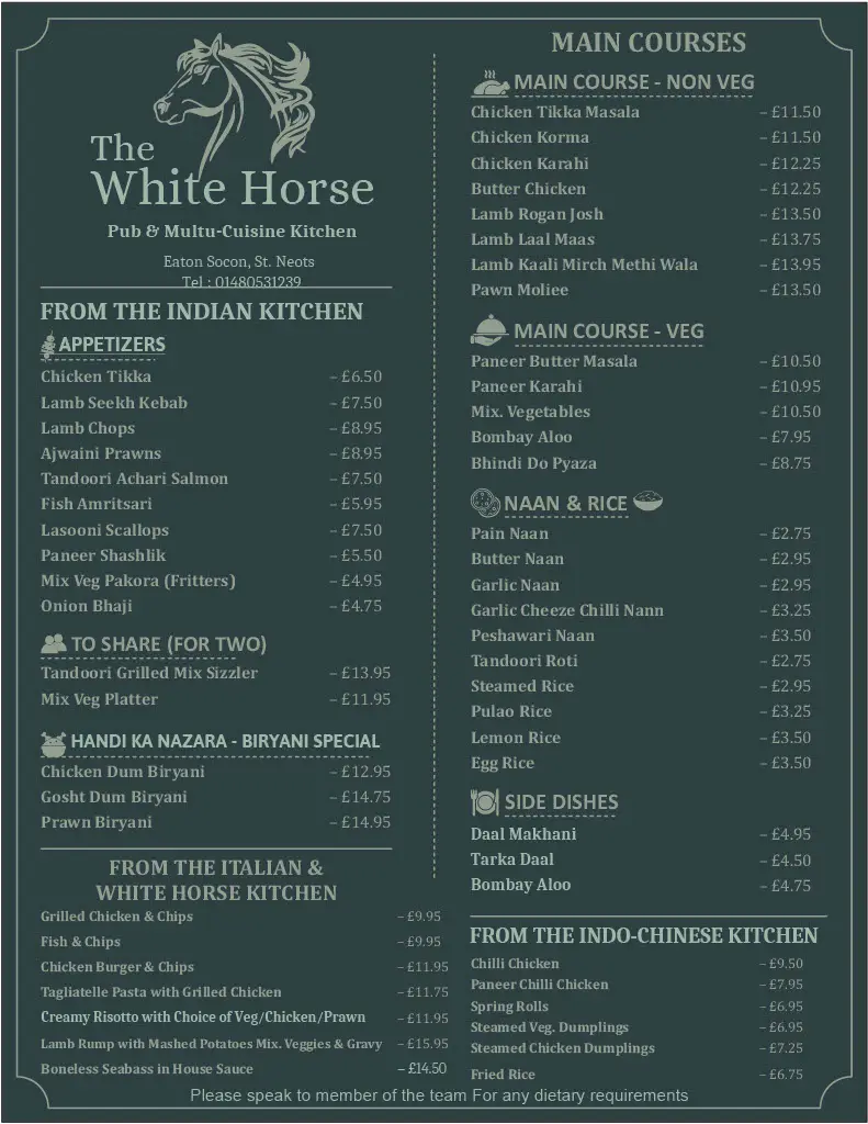 Menu_The White Horse Pub & Multi Cuisine Kitchen_Eaton Socon_image_1