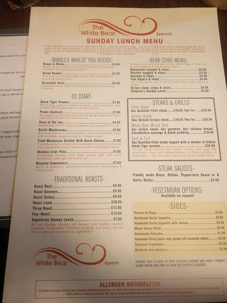 Menu_The White Bear Steak House & Restaurant_Epworth_image_1