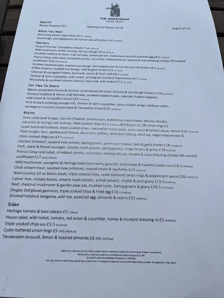 Menu_The Wheatsheaf_Esher_image_1