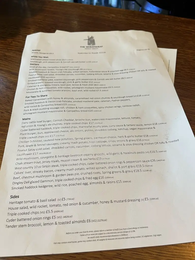 Menu_The Wheatsheaf_Esher_image_2