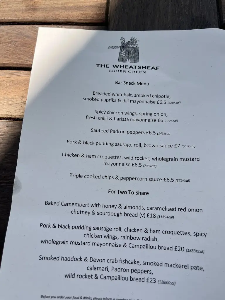 Menu_The Wheatsheaf_Esher_image_4