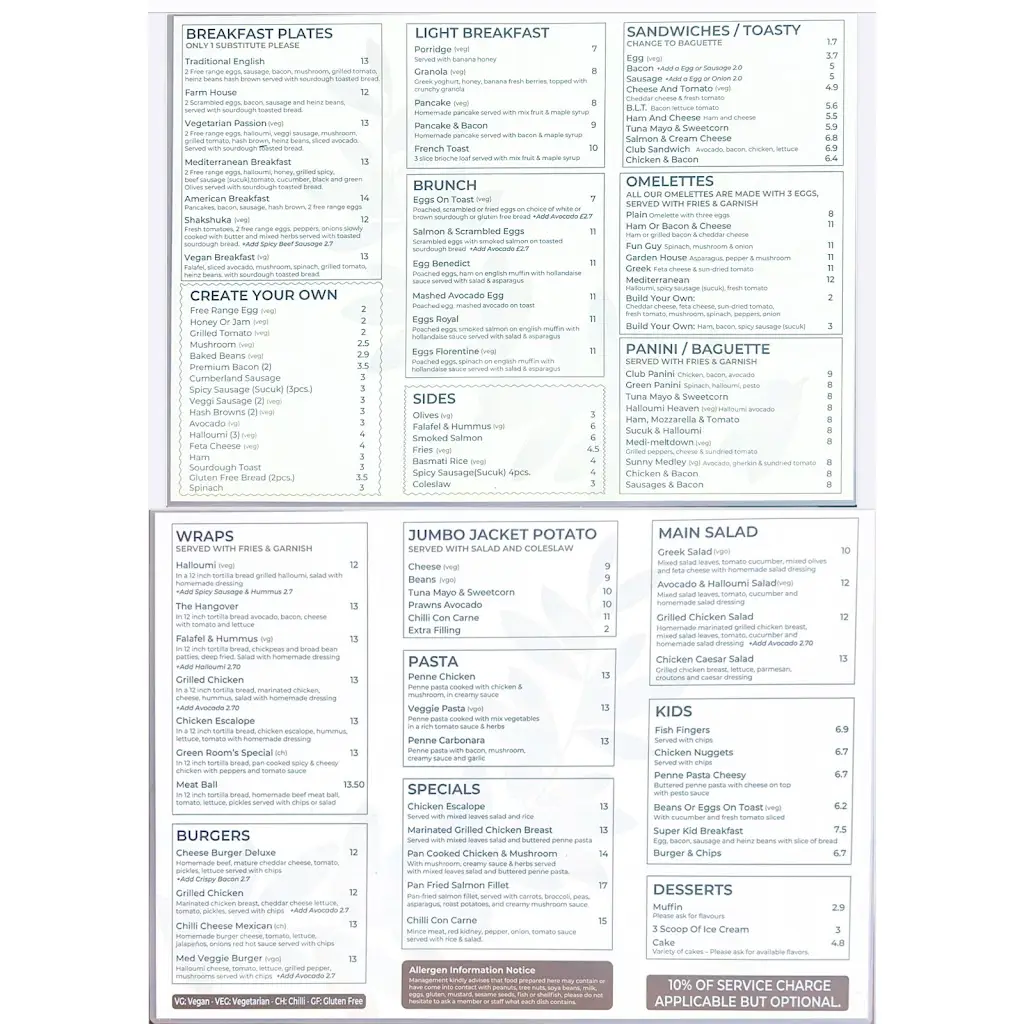 Menu_The Green Room, Cafe & Bistro_Enfield Town_image_1