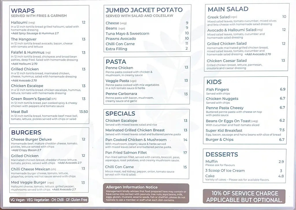 Menu_The Green Room, Cafe & Bistro_Enfield Town_image_3