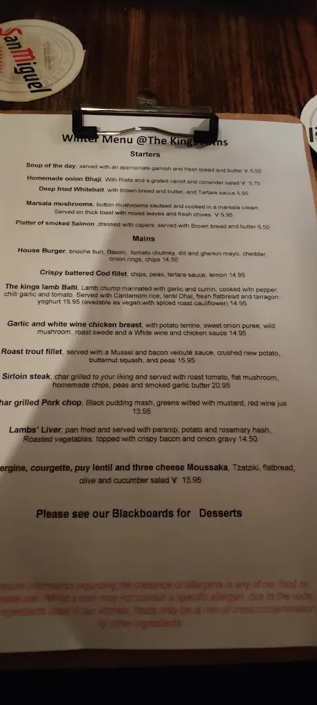 Menu_The King's Arms_Emsworth_image_1