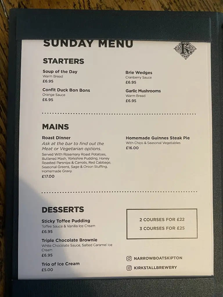 Menu_The Narrow Boat_Embsay_image_1