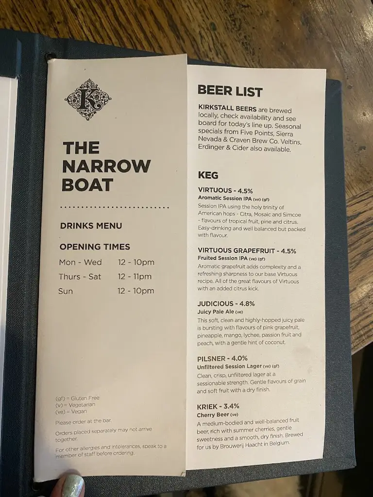 Menu_The Narrow Boat_Embsay_image_2