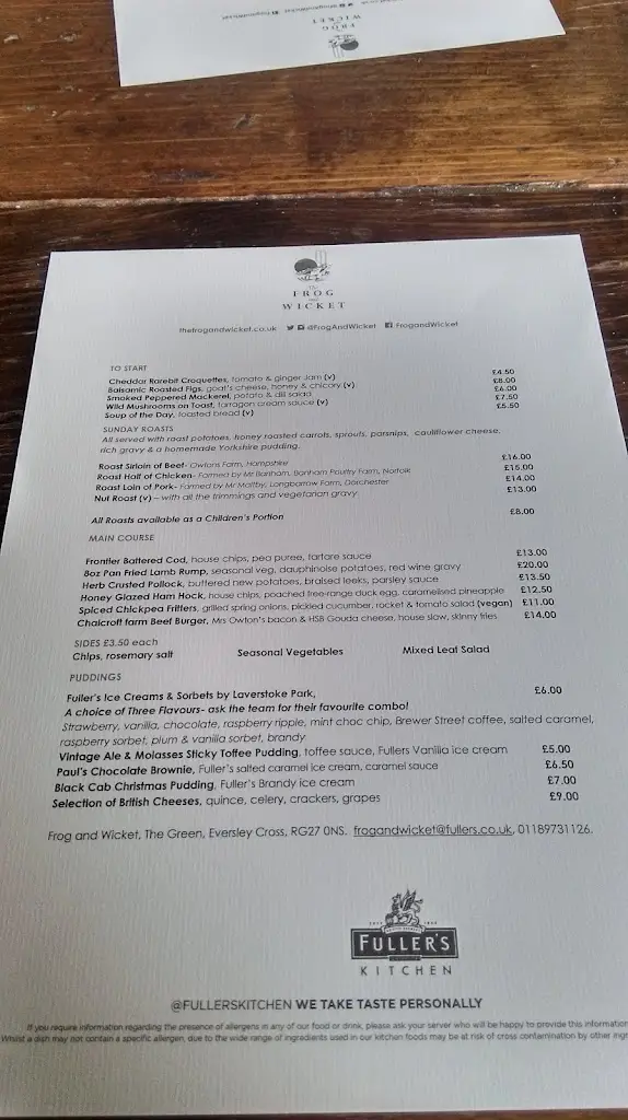 Menu_The Frog & Wicket, Eversley_Eversley_immagine_2