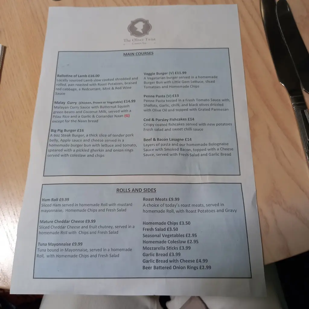 Menu_The Oliver Twist Country Inn and Restaurant_Emneth_image_1