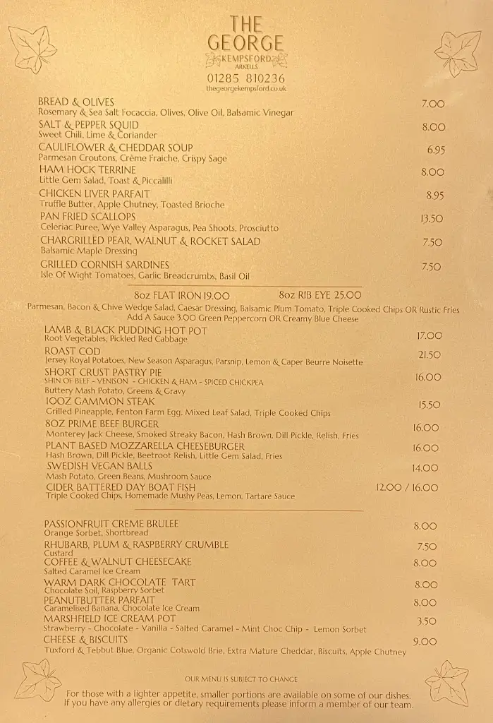 Menu_The George, Kempsford_Fairford_image_2