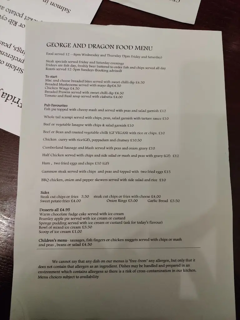 Menu_George and Dragon_Exning_image_1