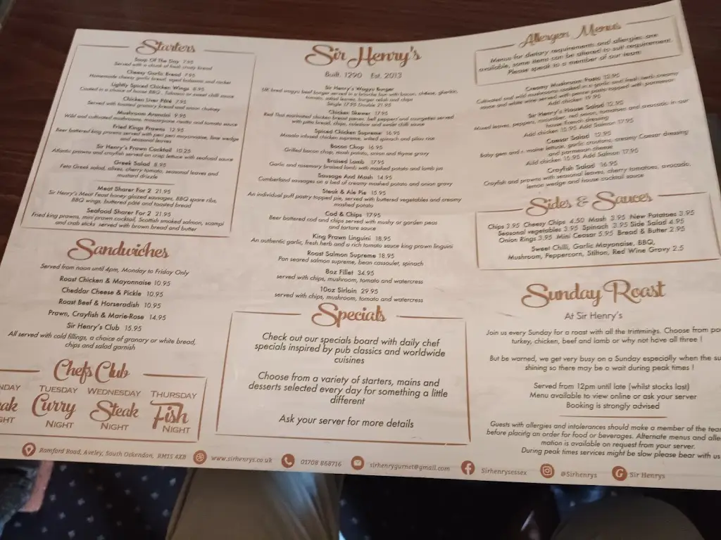 Menu_Sir Henrys_Aveley_image_1