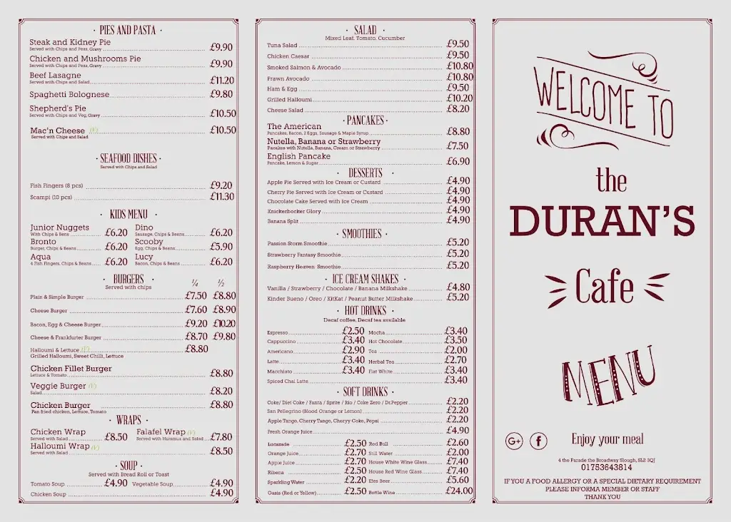 Menu_Duran's Cafe_Farnham Royal_image_2