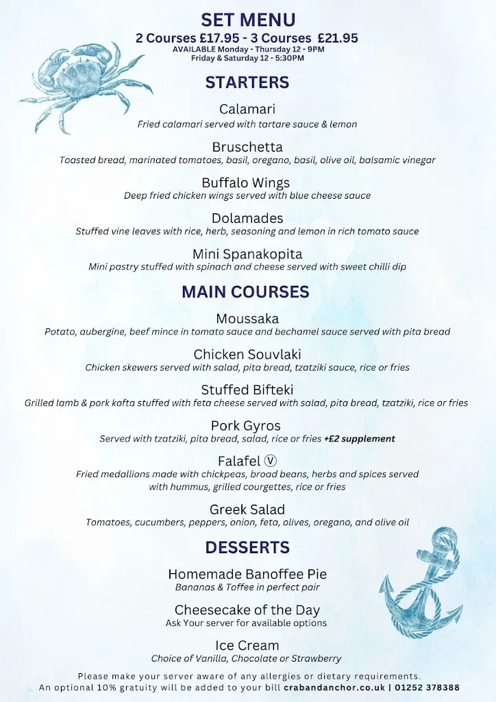Menu_The Crab & Anchor_Farnborough_image_1