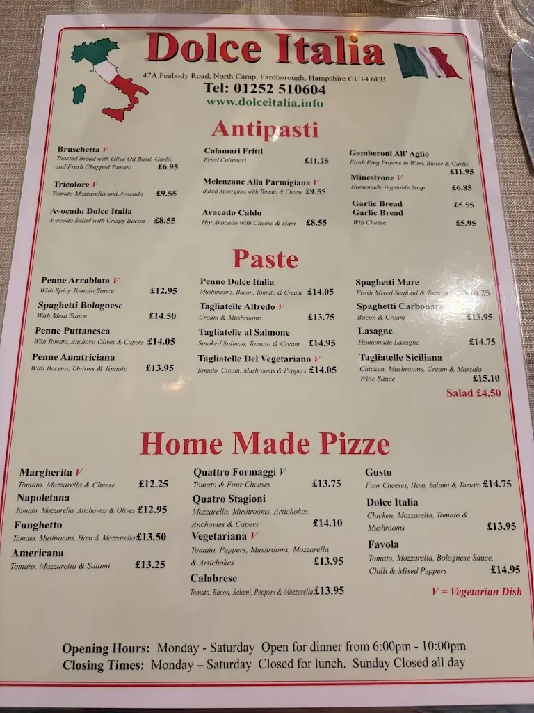 Menu_Dolce Italia_Farnborough_image_1