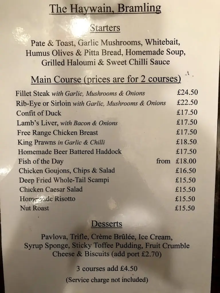 Menu_The Haywain_Aylesham_image_1