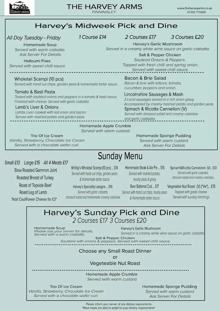 Menu_The Harvey Arms_Finningley_image_1