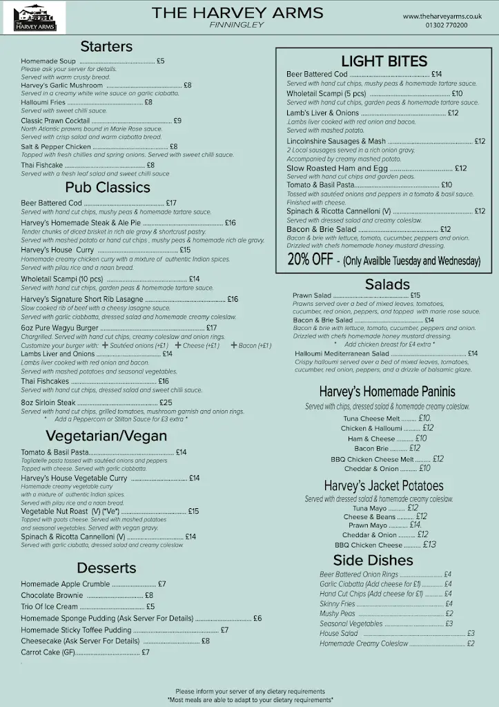 Menu_The Harvey Arms_Finningley_image_2