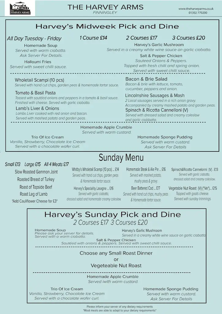 Menu_The Harvey Arms_Finningley_image_3