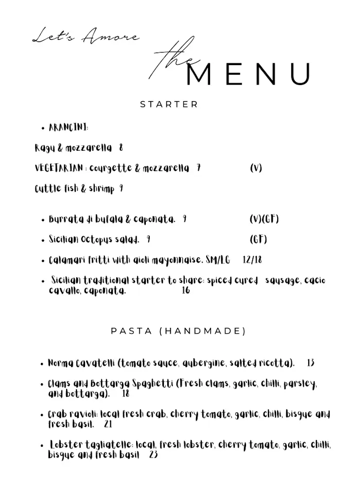 Menu_Let's Amore Sicilian Trattoria_Folkestone_image_1