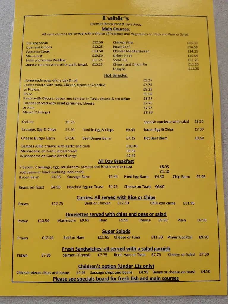 Menu_Pablo's Restaurant_Fleetwood_immagine_1