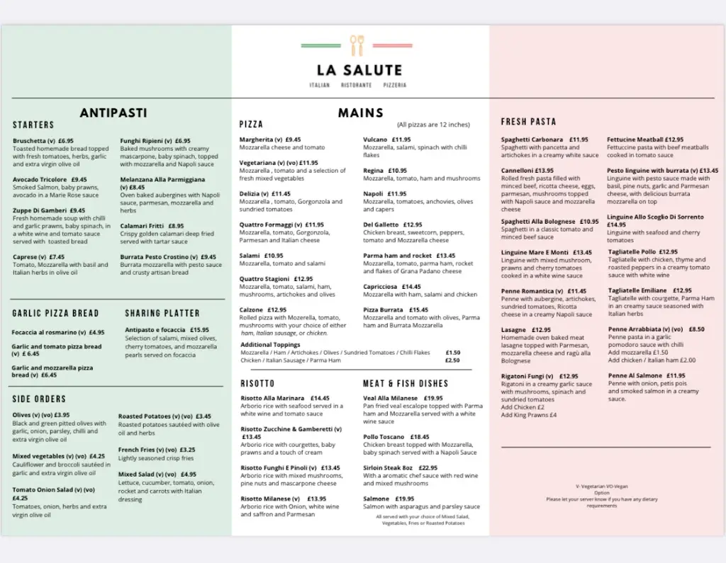 Menu_La Salute Italian Restaurant Aylesbury_Aylesbury_image_1
