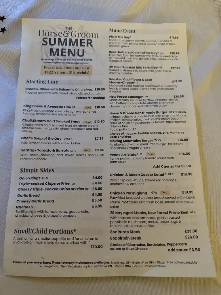 Menu_The Horse & Groom_Fordingbridge_immagine_1