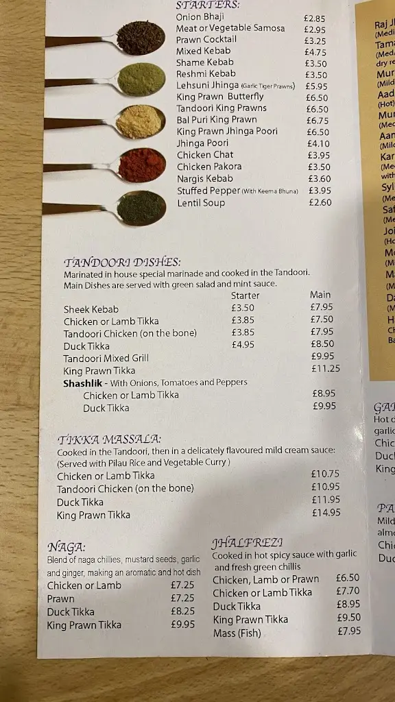 Menu_Raj of India_Fordingbridge_image_3