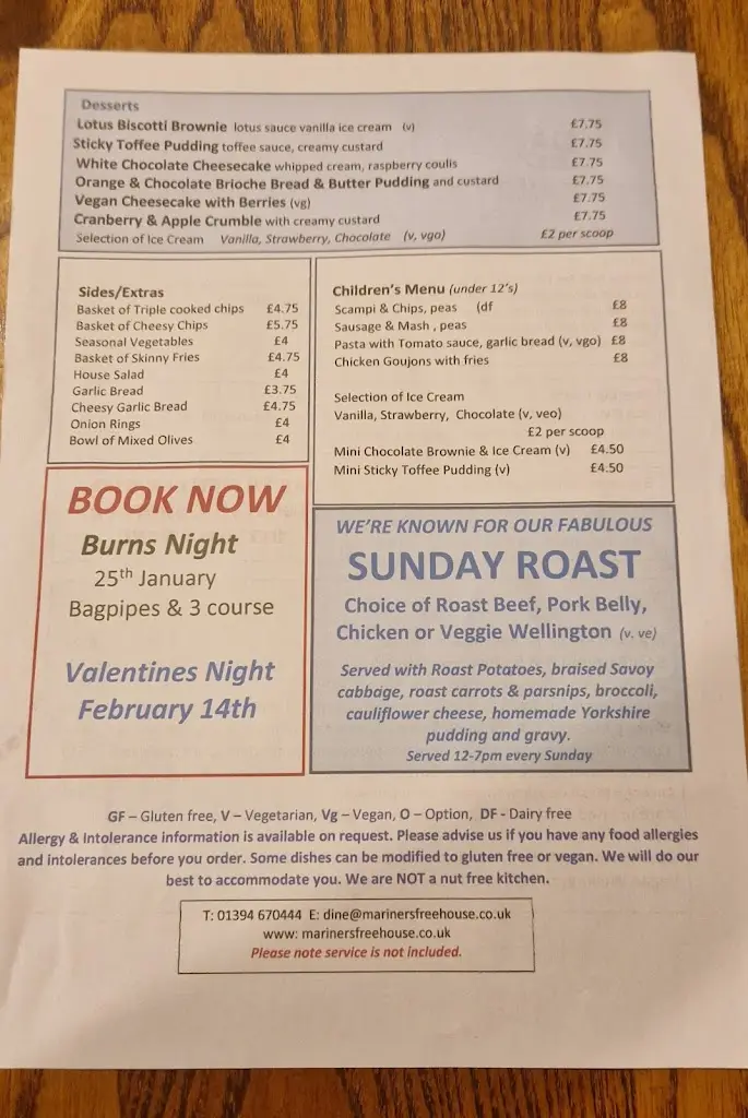 Menu_The Mariners Freehouse_Felixstowe_image_1