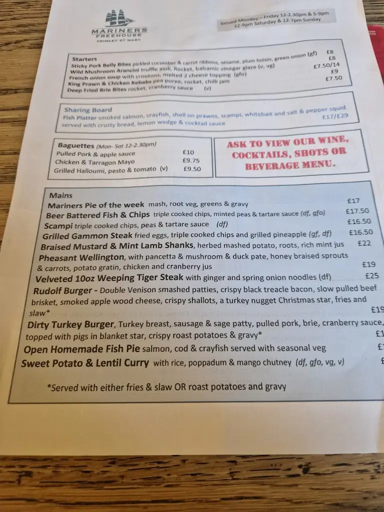 Menu_The Mariners Freehouse_Felixstowe_image_2