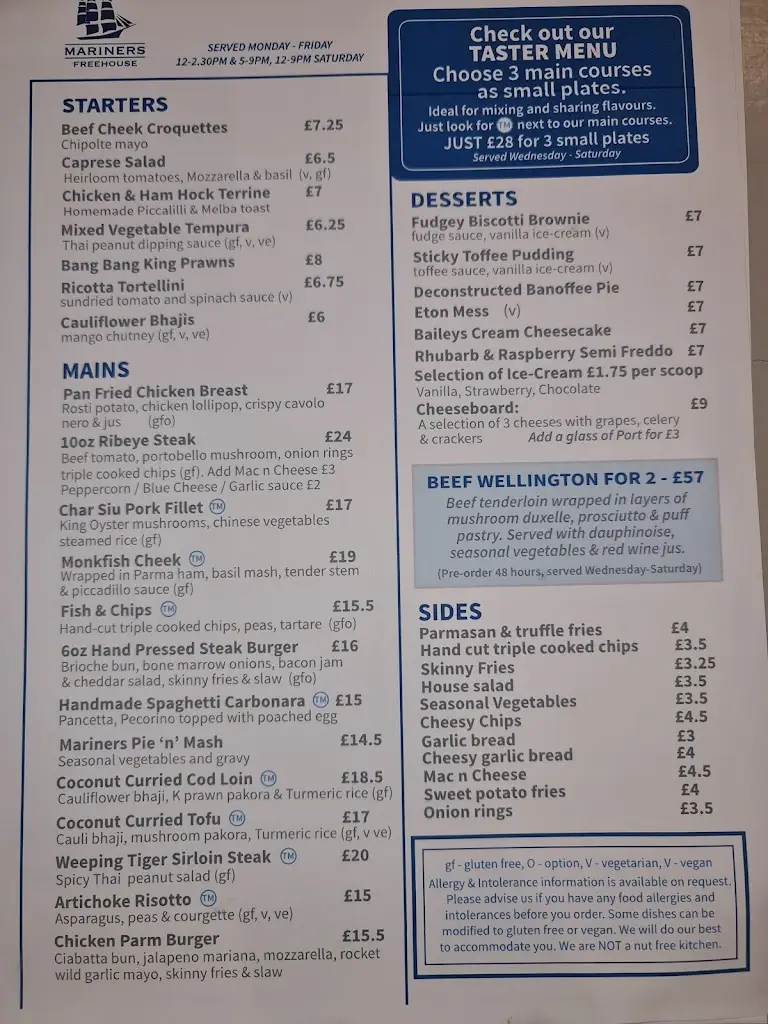 Menu_The Mariners Freehouse_Felixstowe_image_4