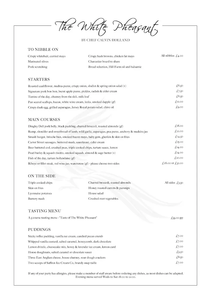Menu_The White Pheasant Fordham_Fordham_image_1