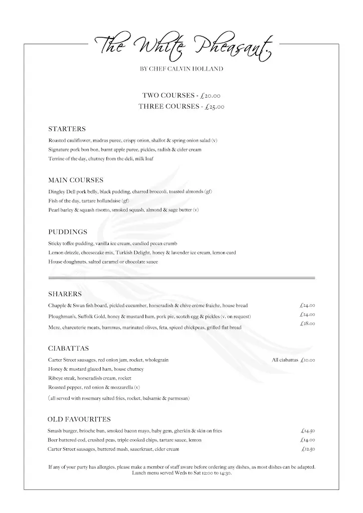 Menu_The White Pheasant Fordham_Fordham_image_2